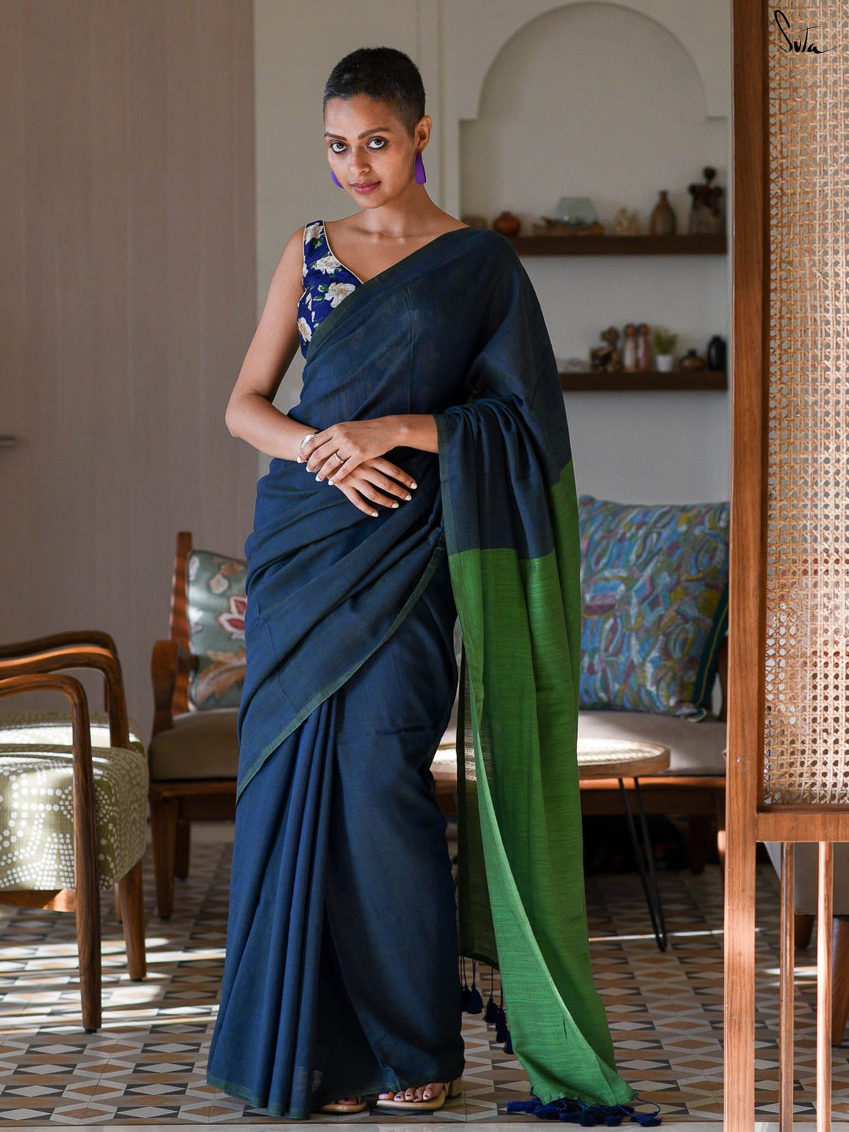 Suta Colourblocked Cotton Blend Saree