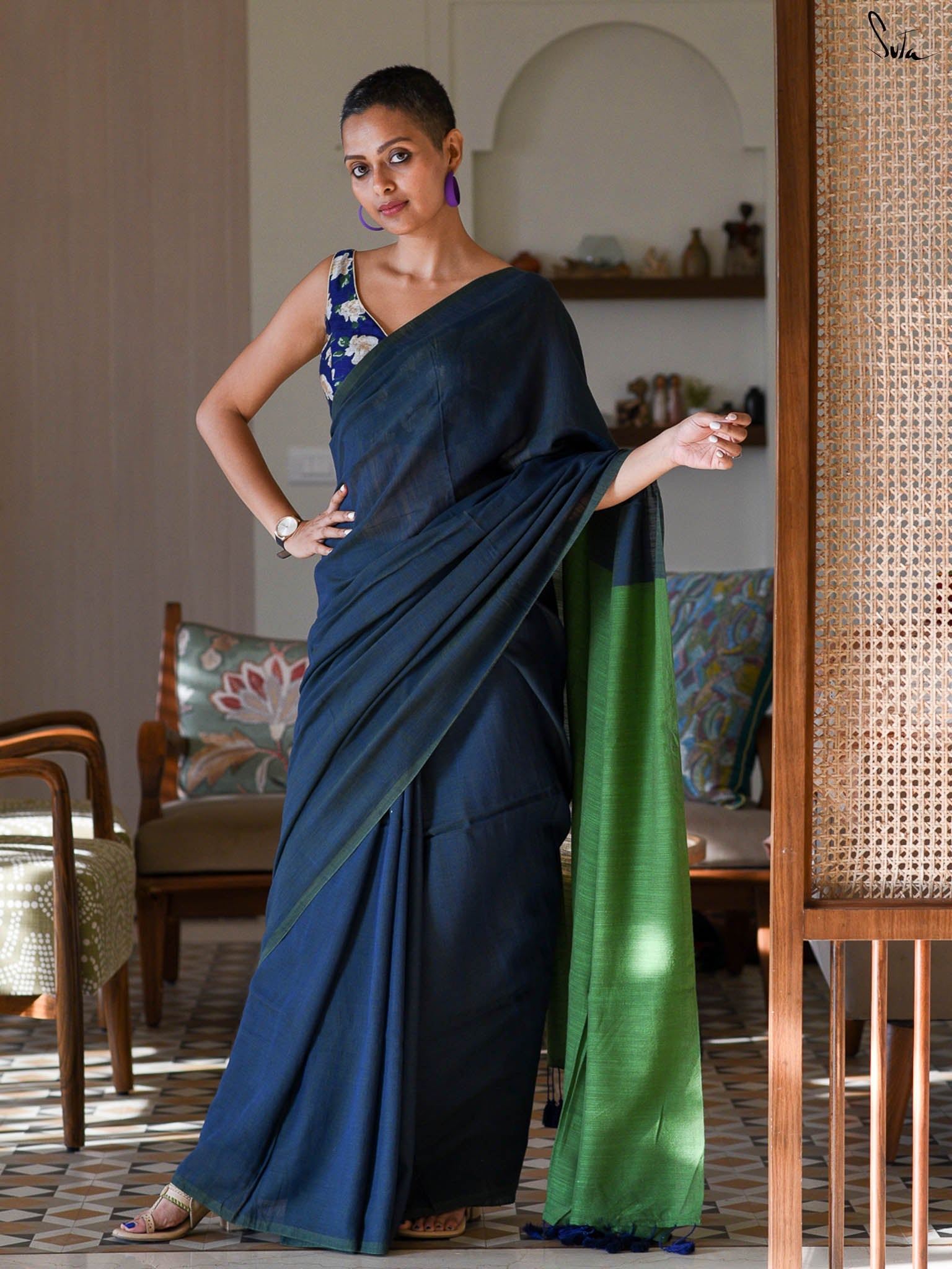 Suta Colourblocked Cotton Blend Saree