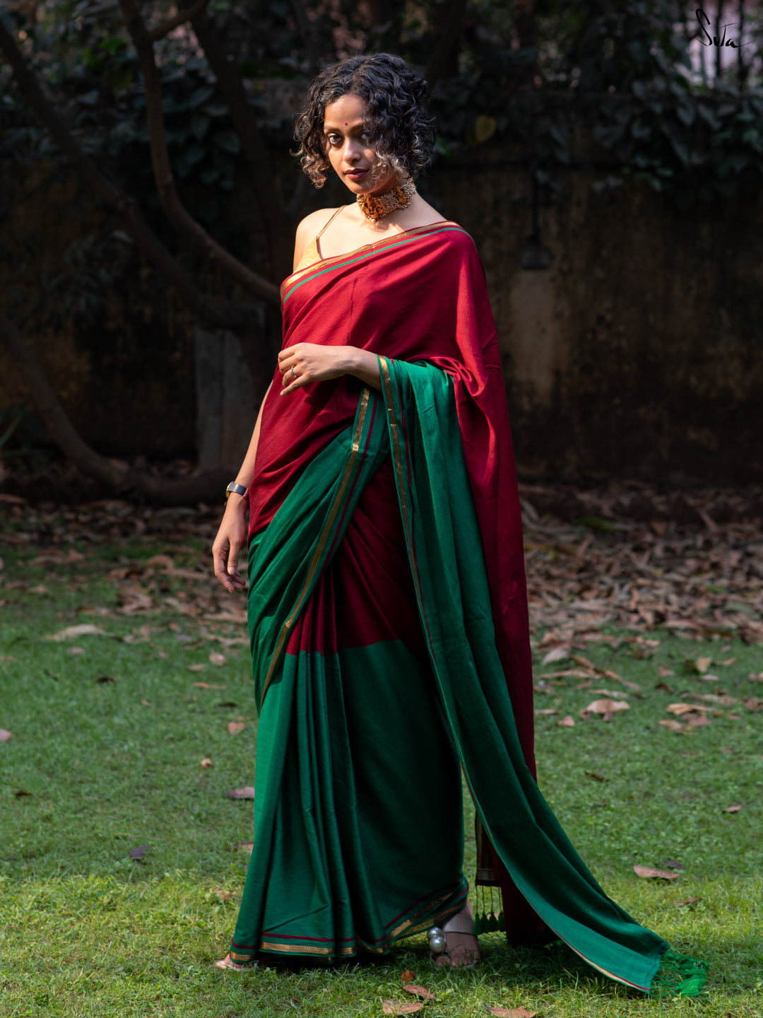Double Trouble: Red/Green Saree