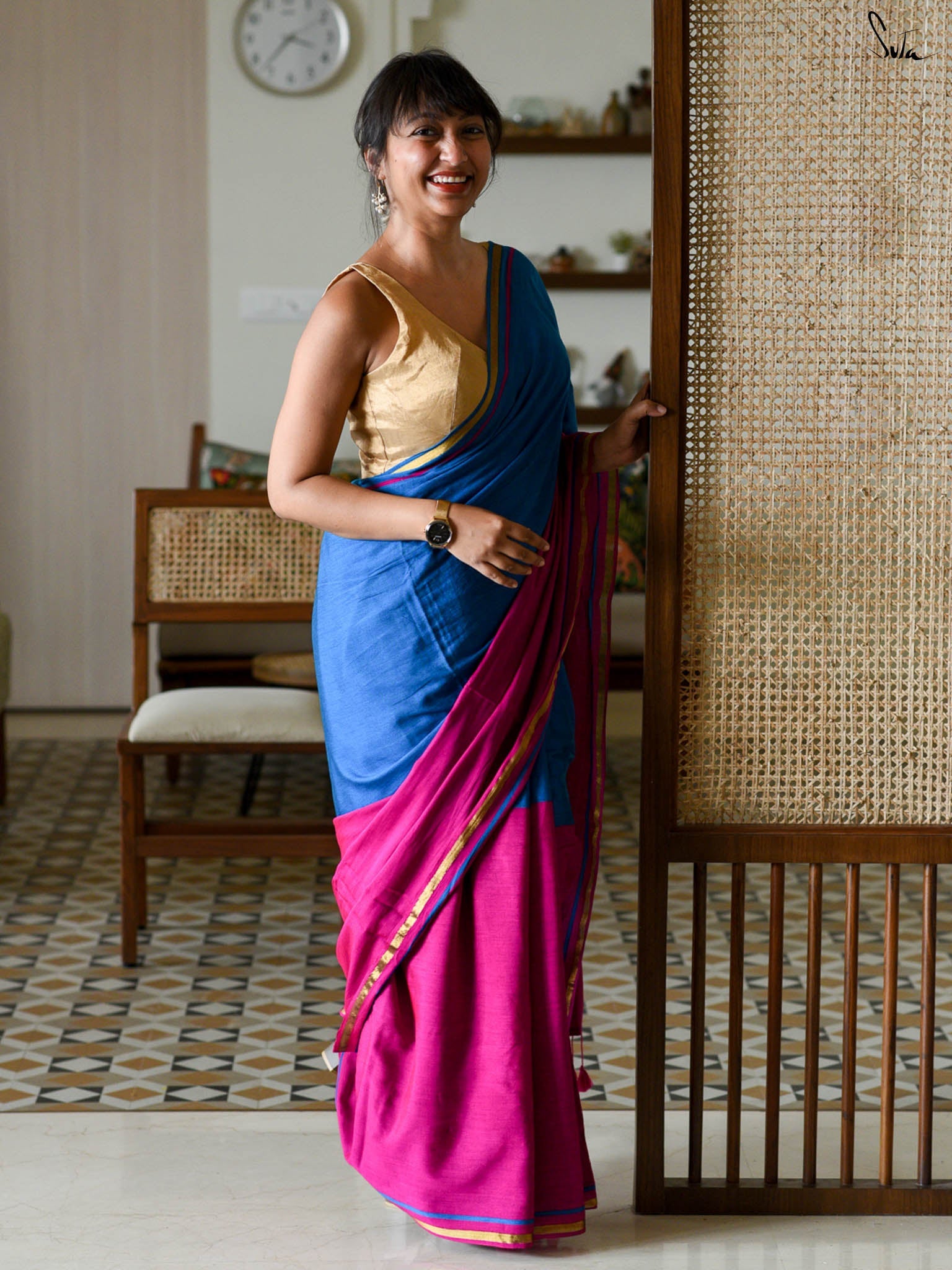 Double Trouble: Blue/Pink Saree