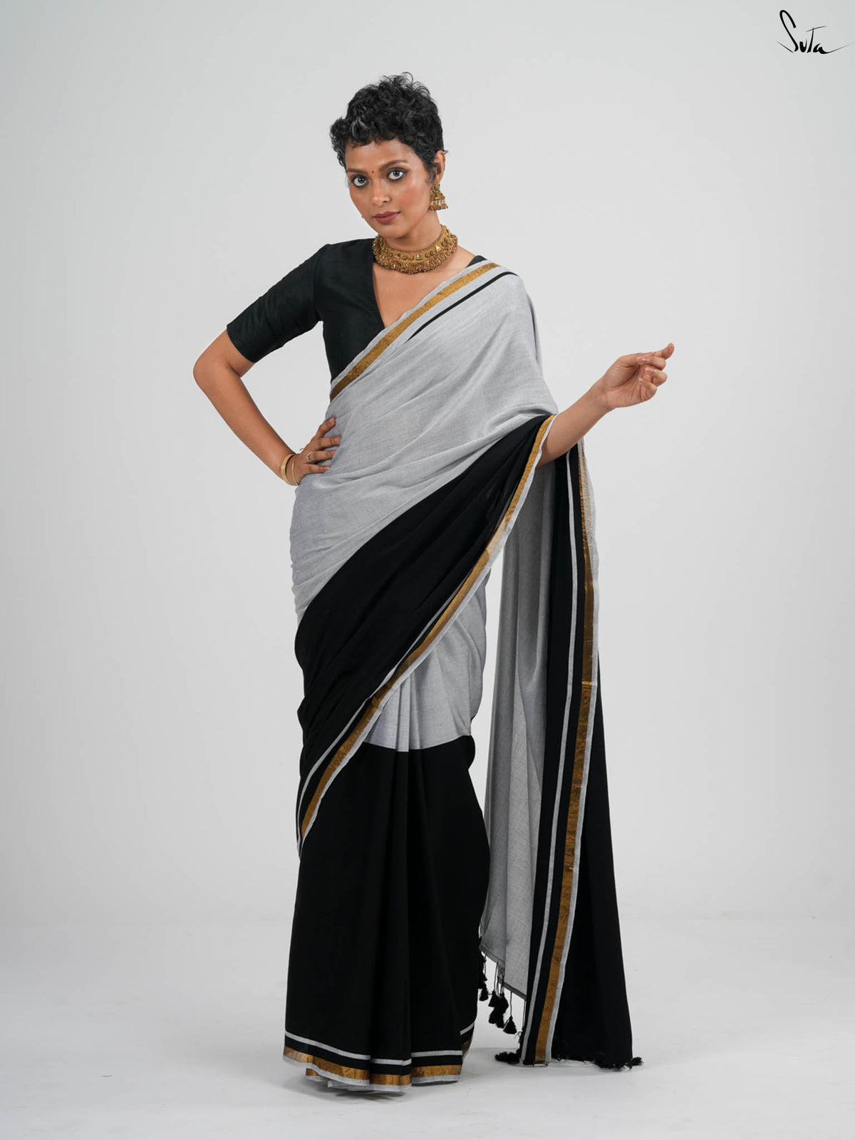 Double Trouble: Black/White Saree