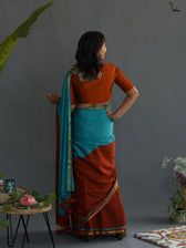 Double Trouble: Blue/Rust Saree