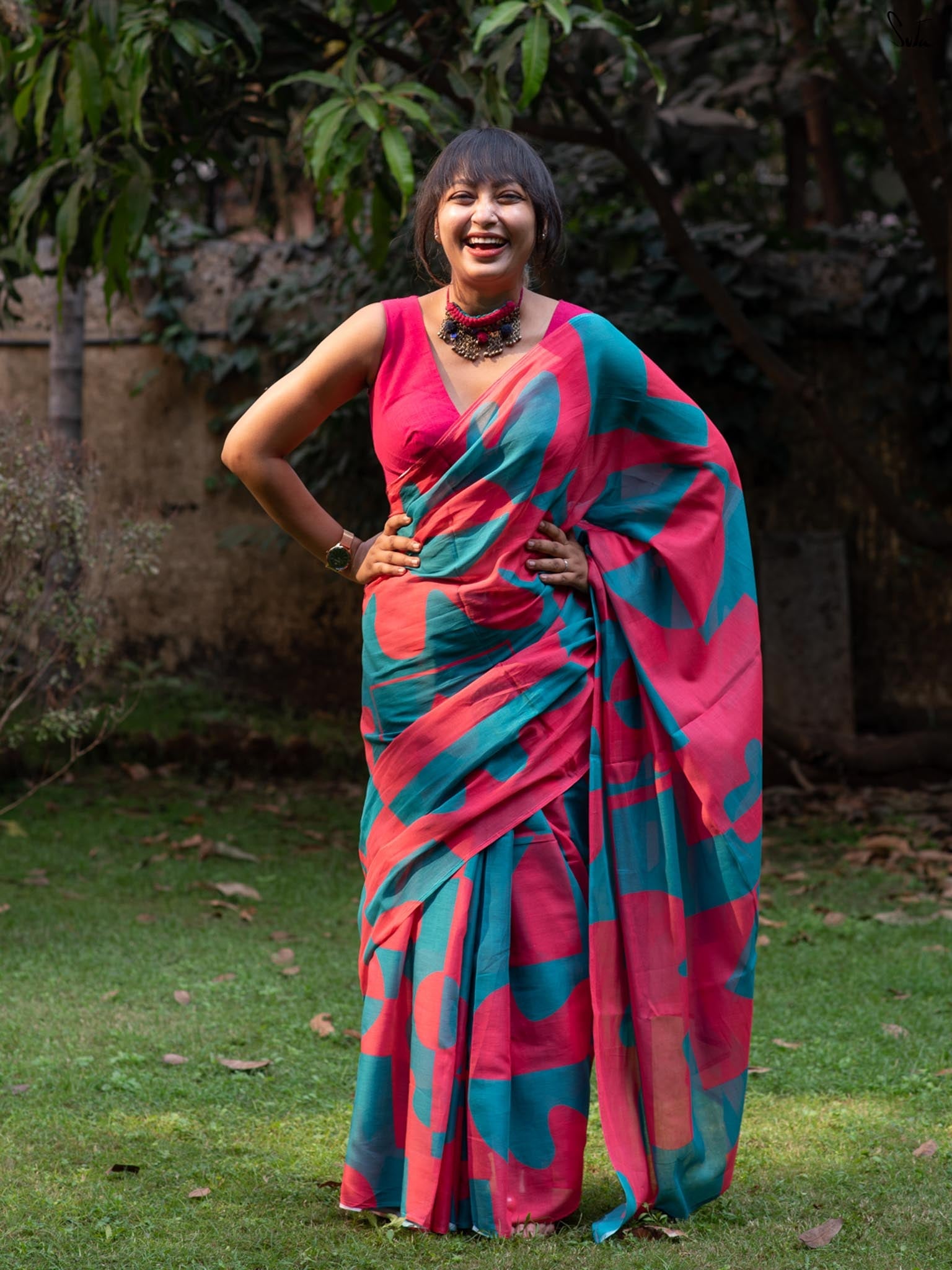 Suta Cotton Blend Colourblocked Saree