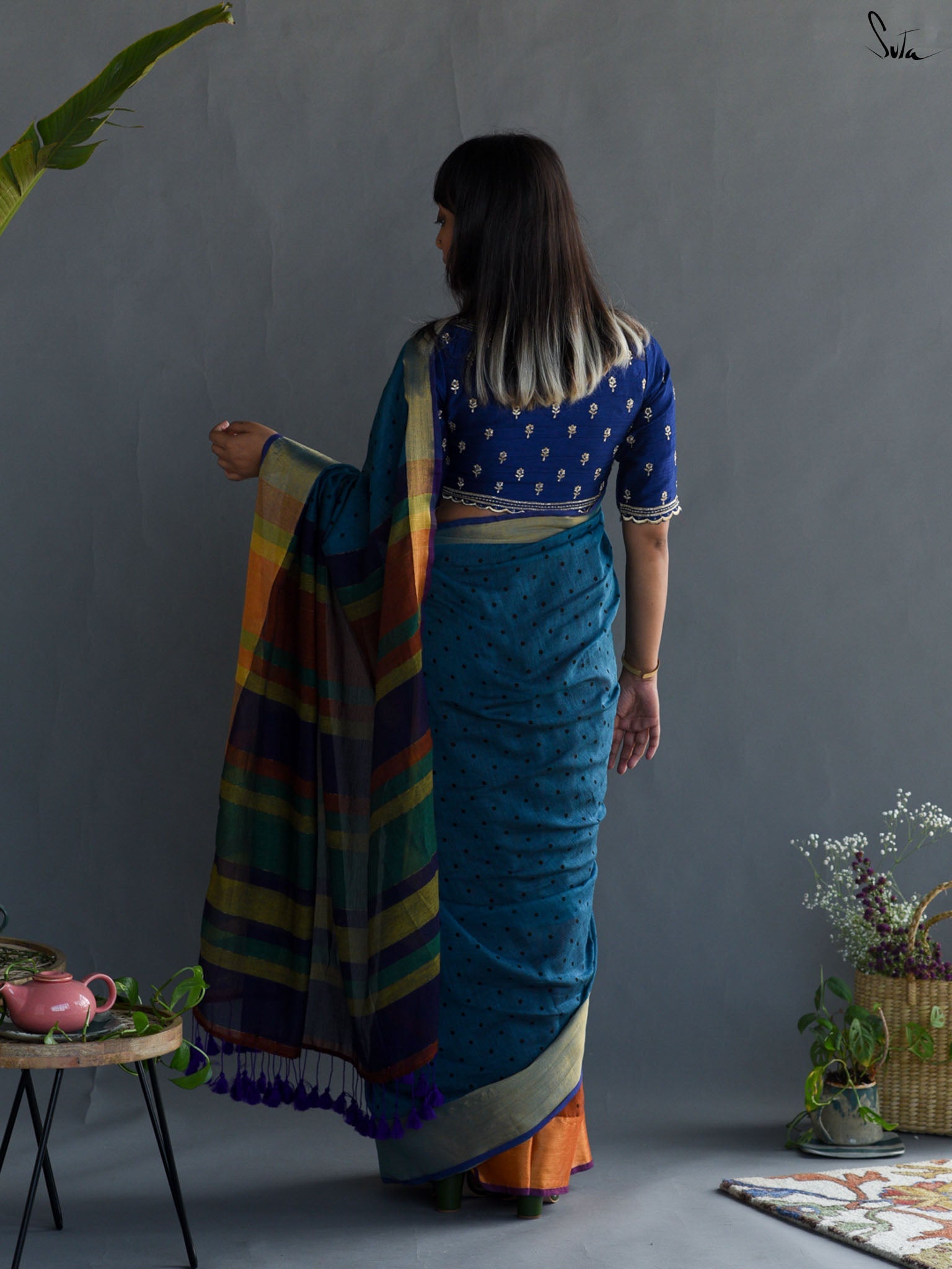 Pretty Blue Polka Saree