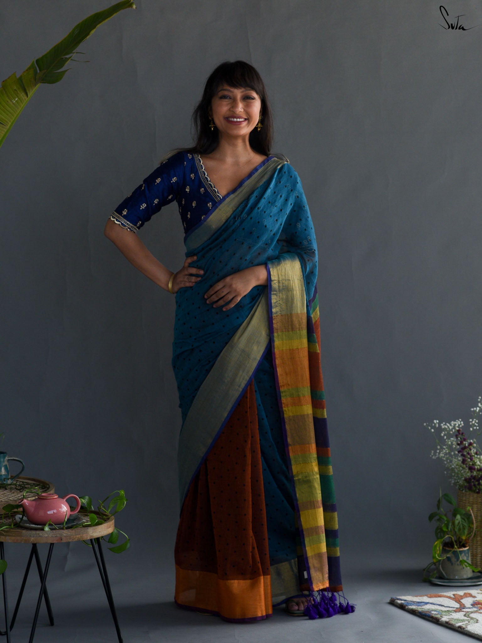 Pretty Blue Polka Saree