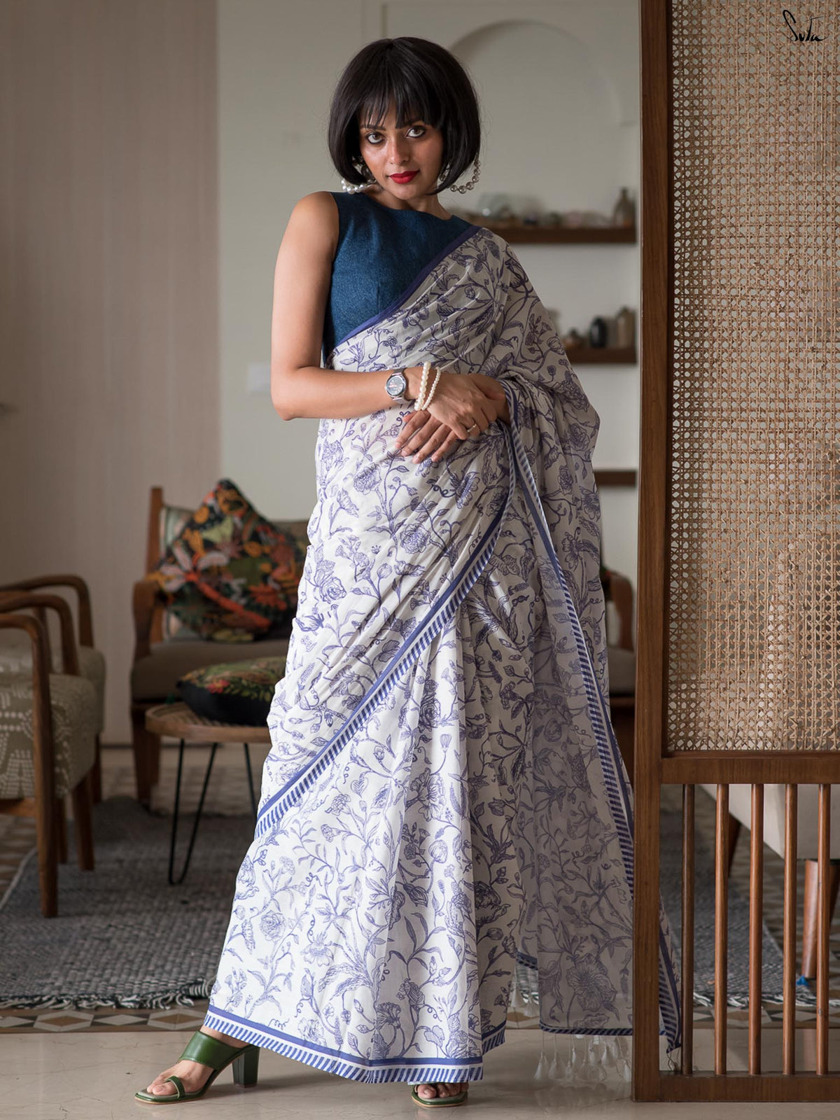 Suta Floral Printed Mul Cotton Saree