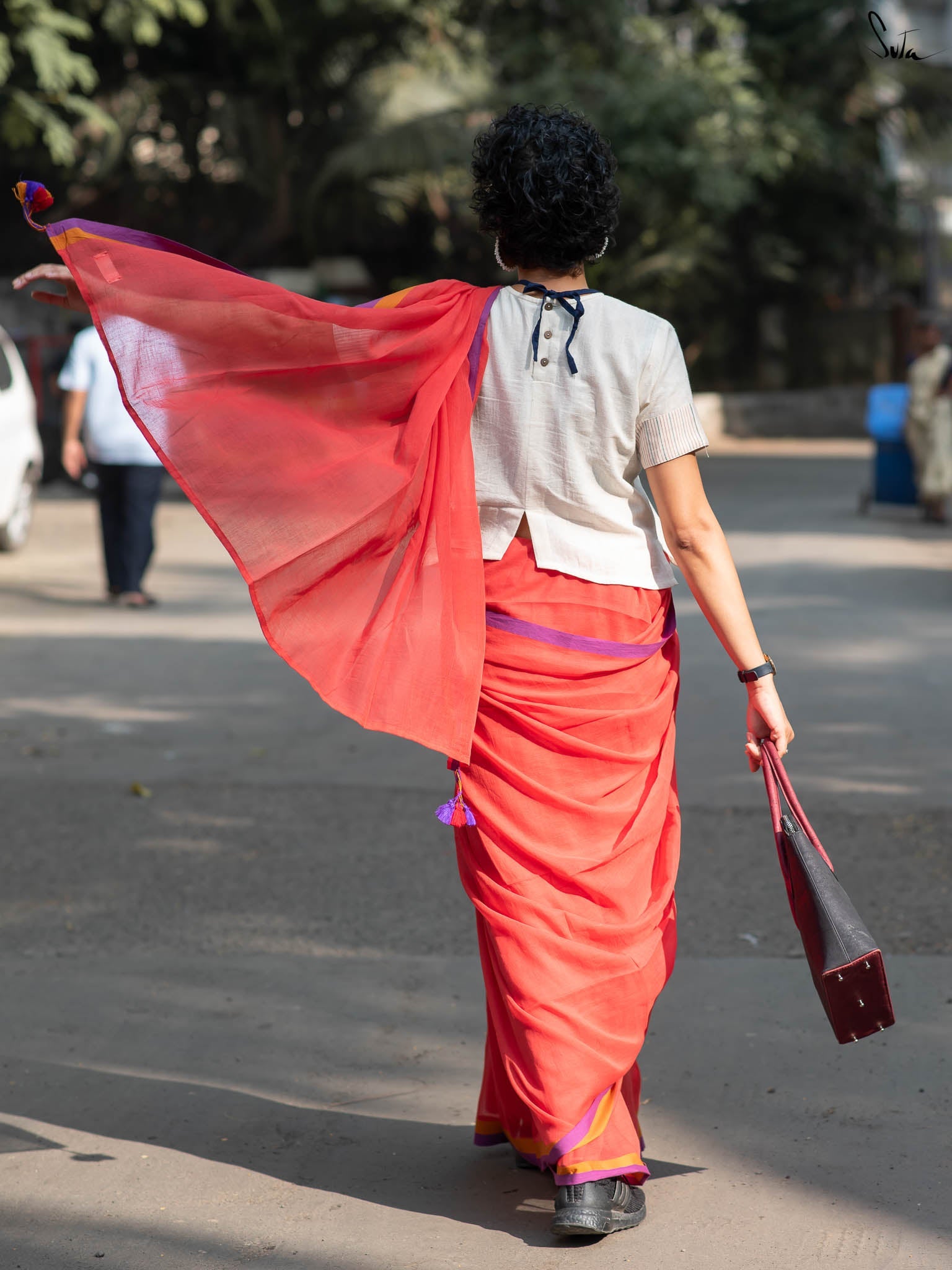 Suta Red & Purple Pure Cotton Saree