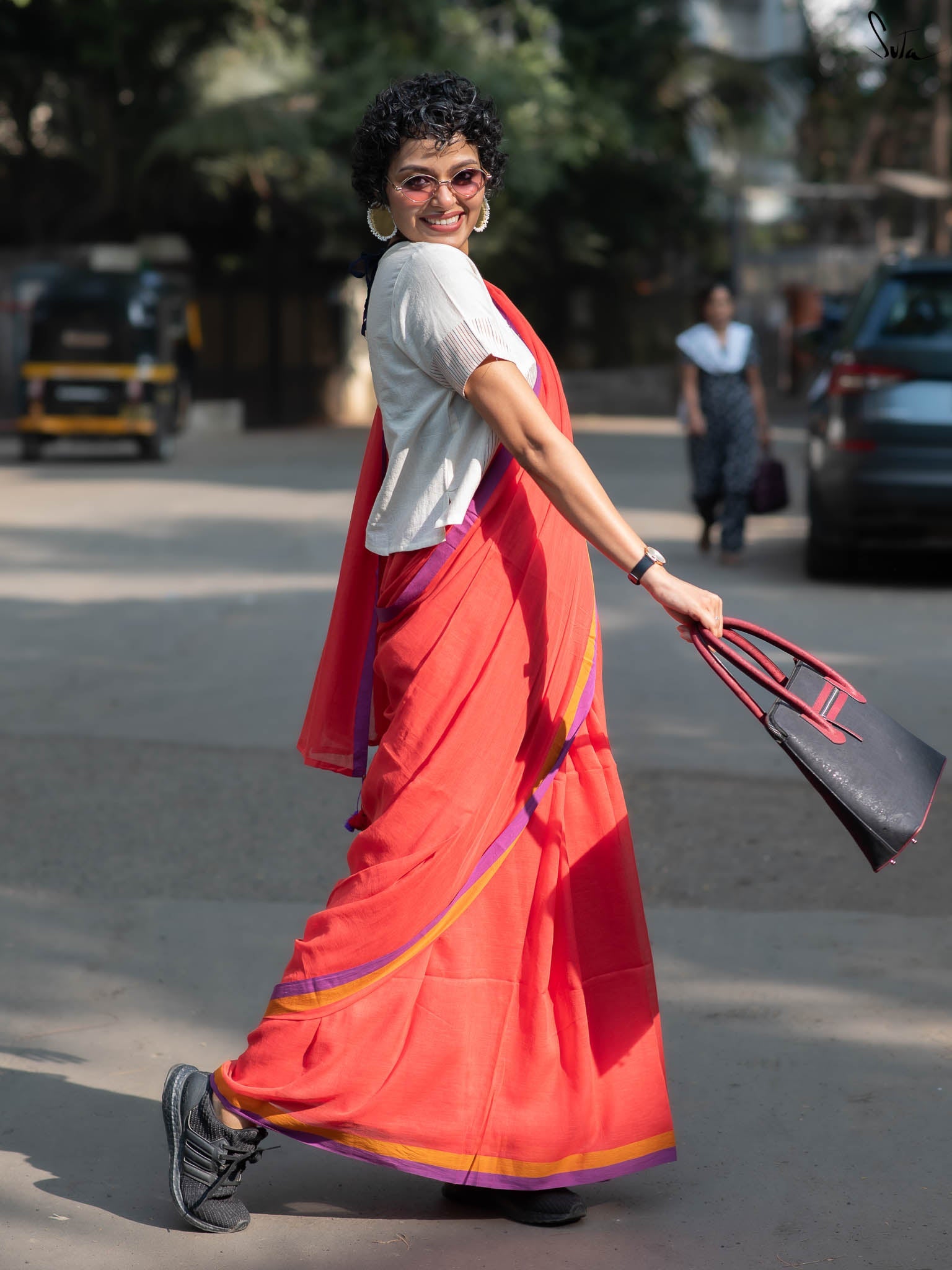 Suta Red & Purple Pure Cotton Saree