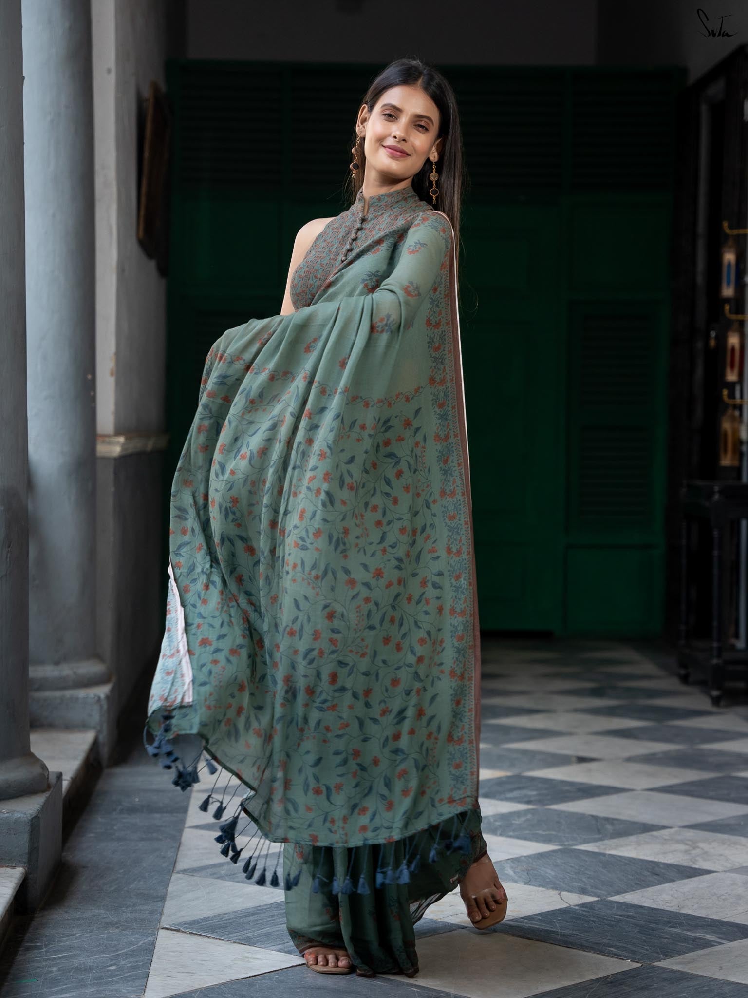 Green base floral print