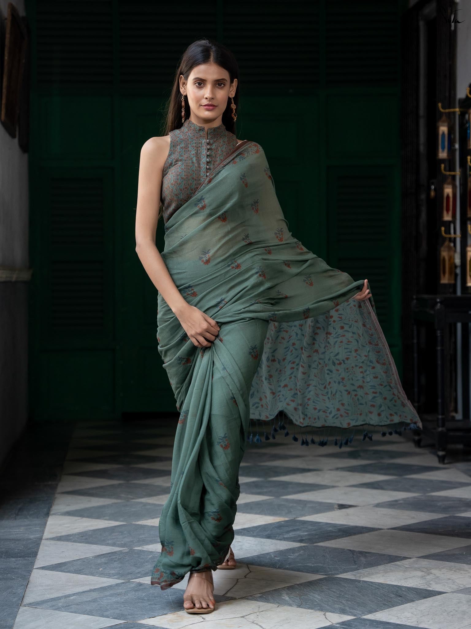 Green base floral print