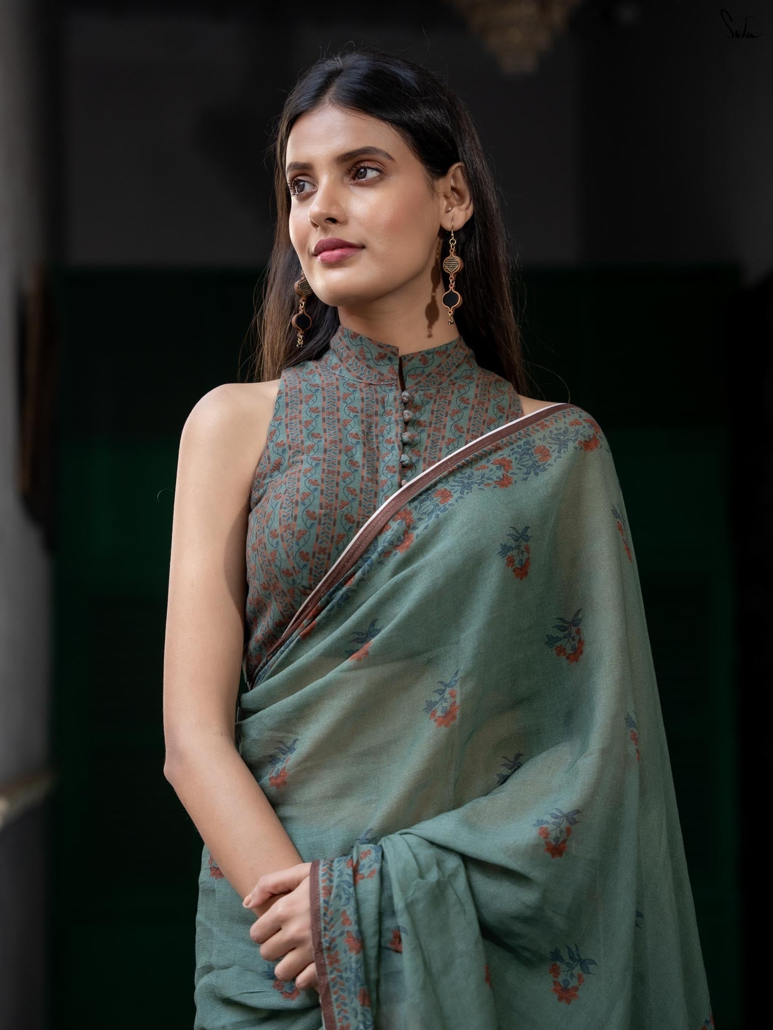 Green base floral print