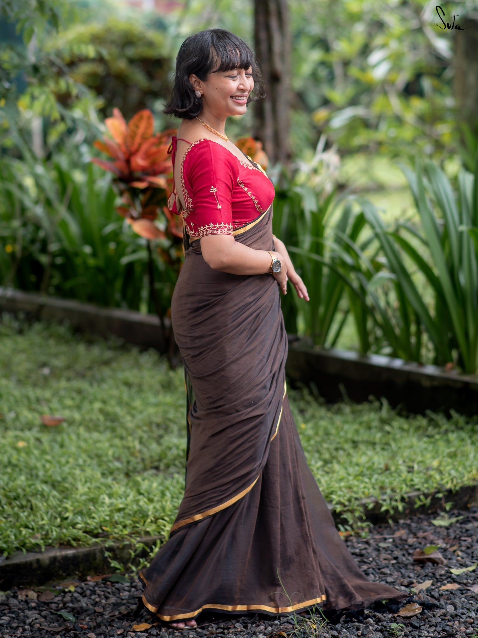 Suta Brown Pure Cotton Saree