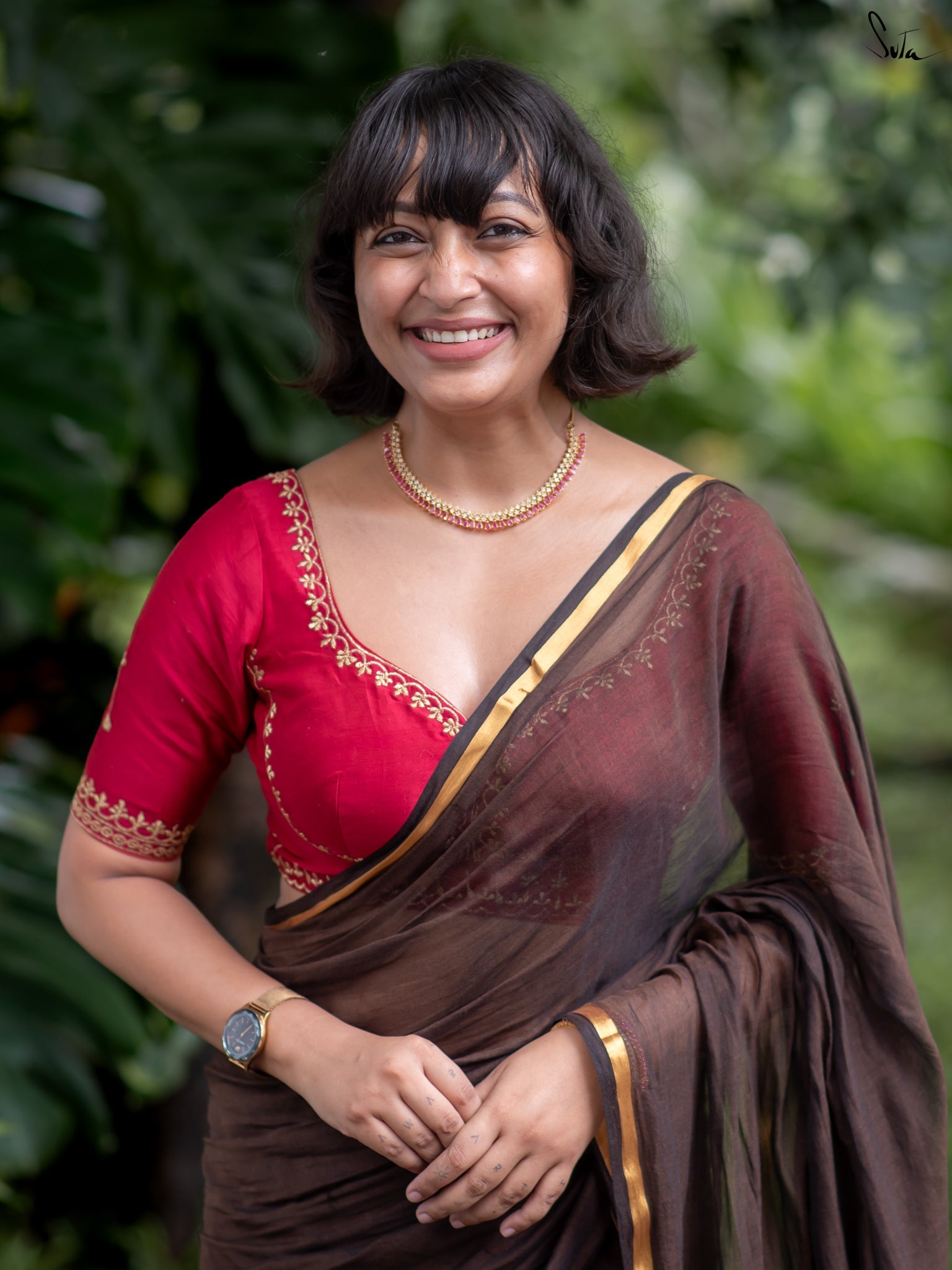 Suta Brown Pure Cotton Saree