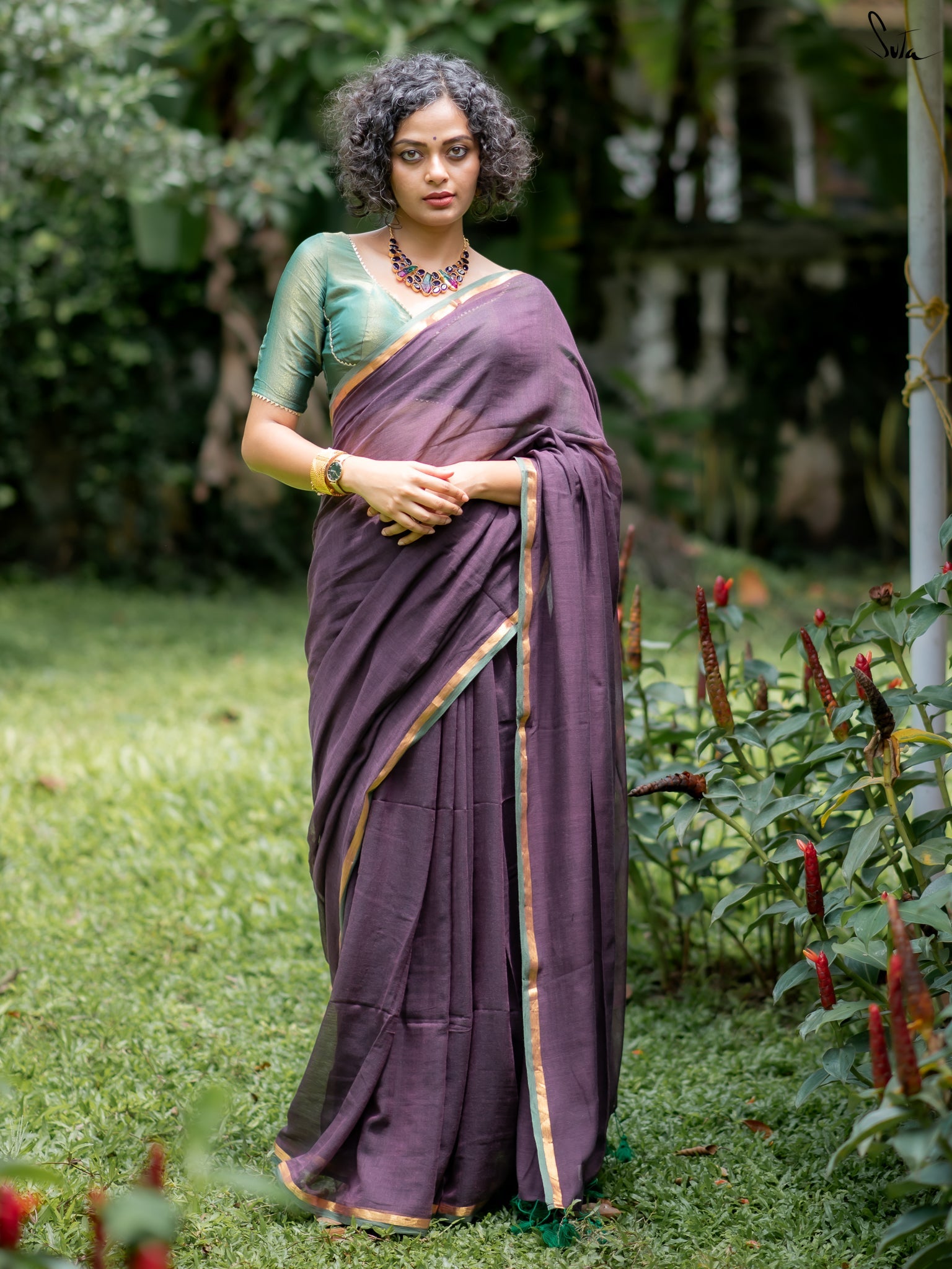 Suta Purple Pure Cotton Saree