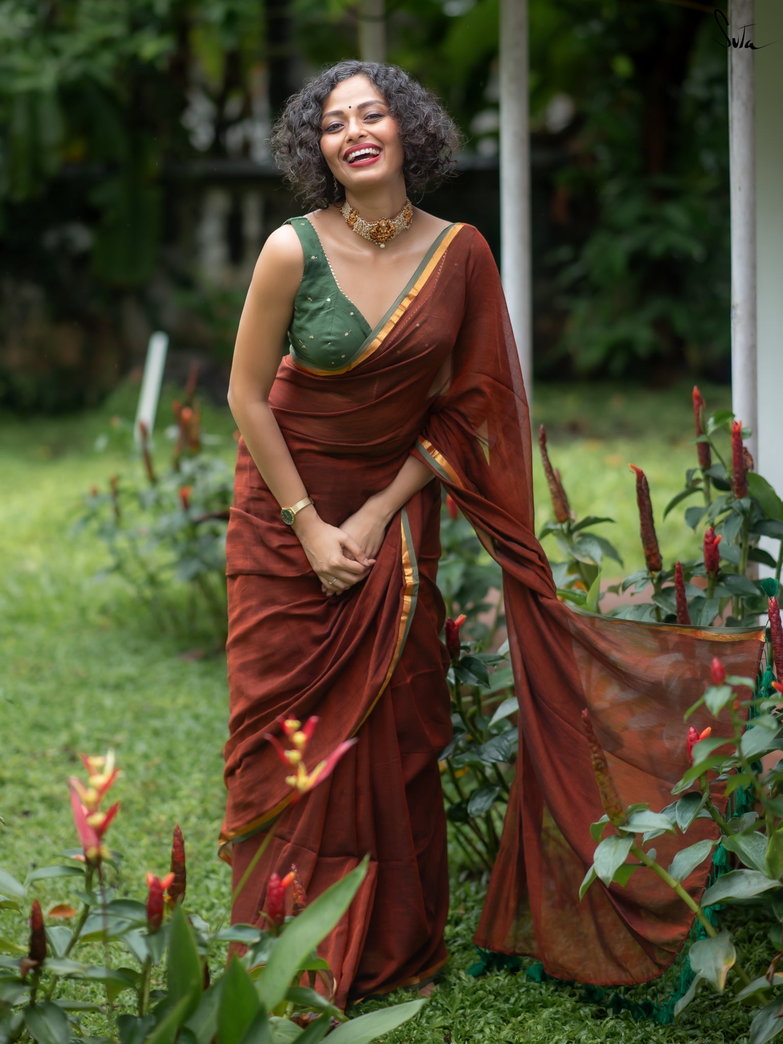 Suta Rust Pure Cotton Saree