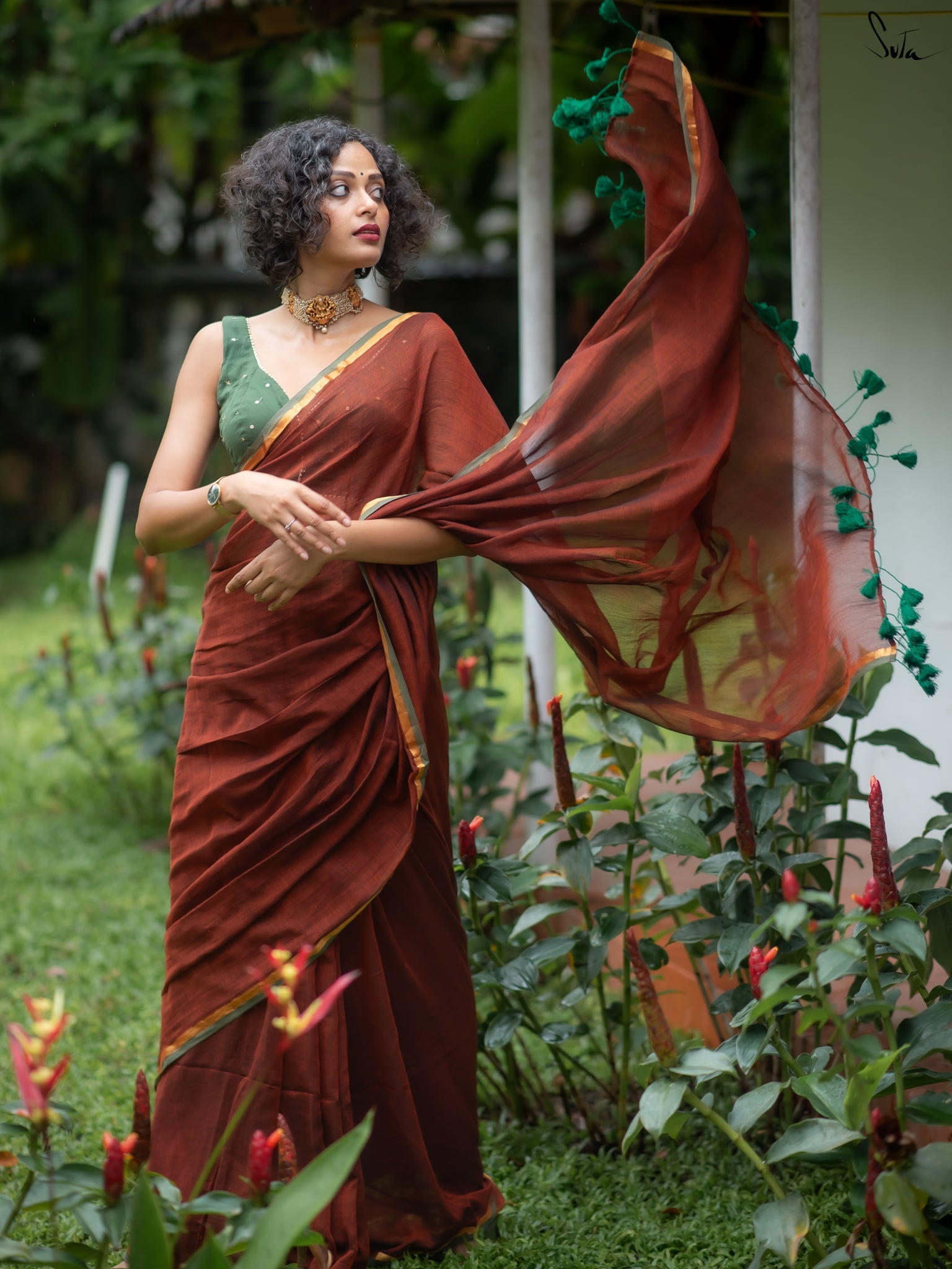 Suta Rust Pure Cotton Saree