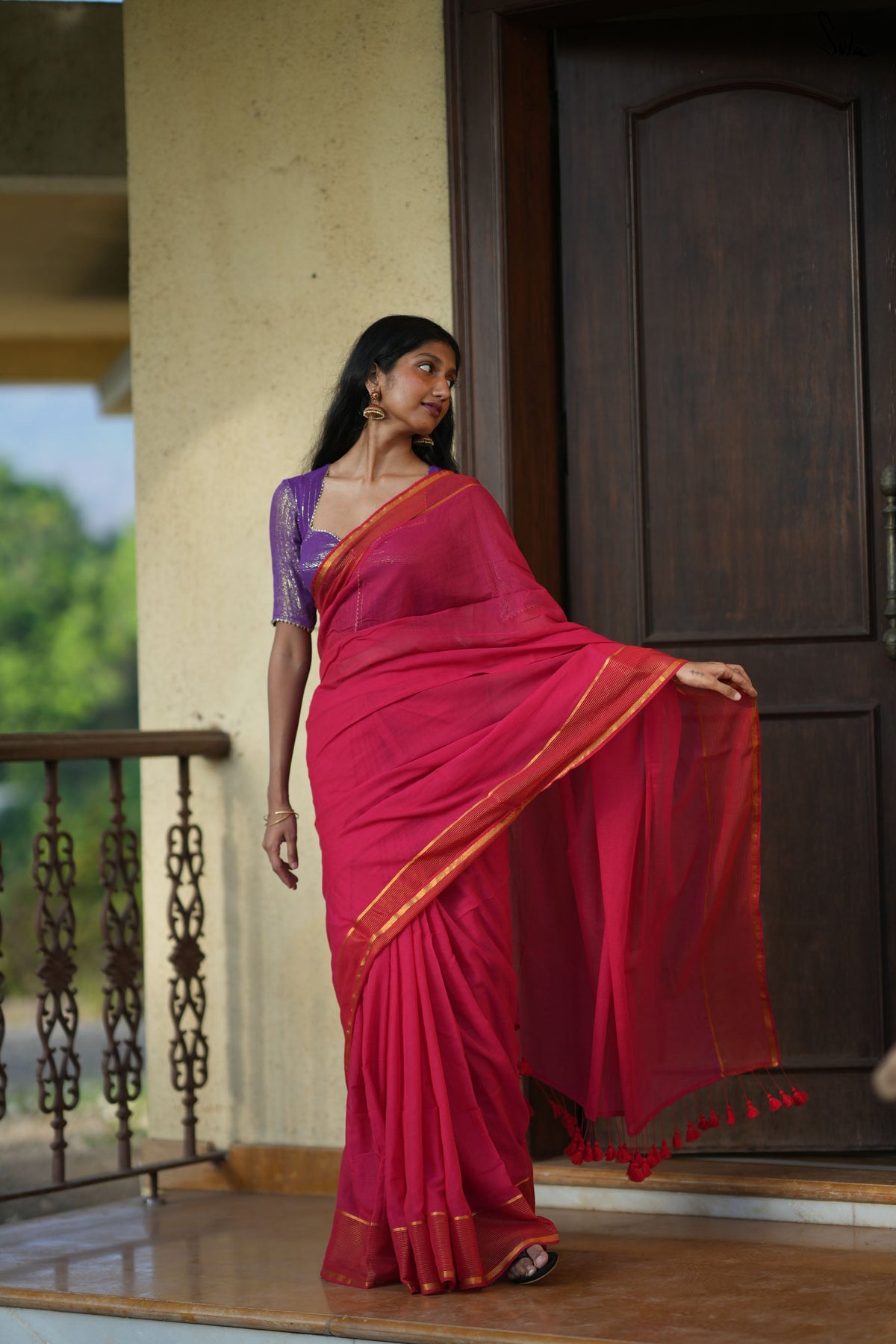Stripe Border Mul Zari saree