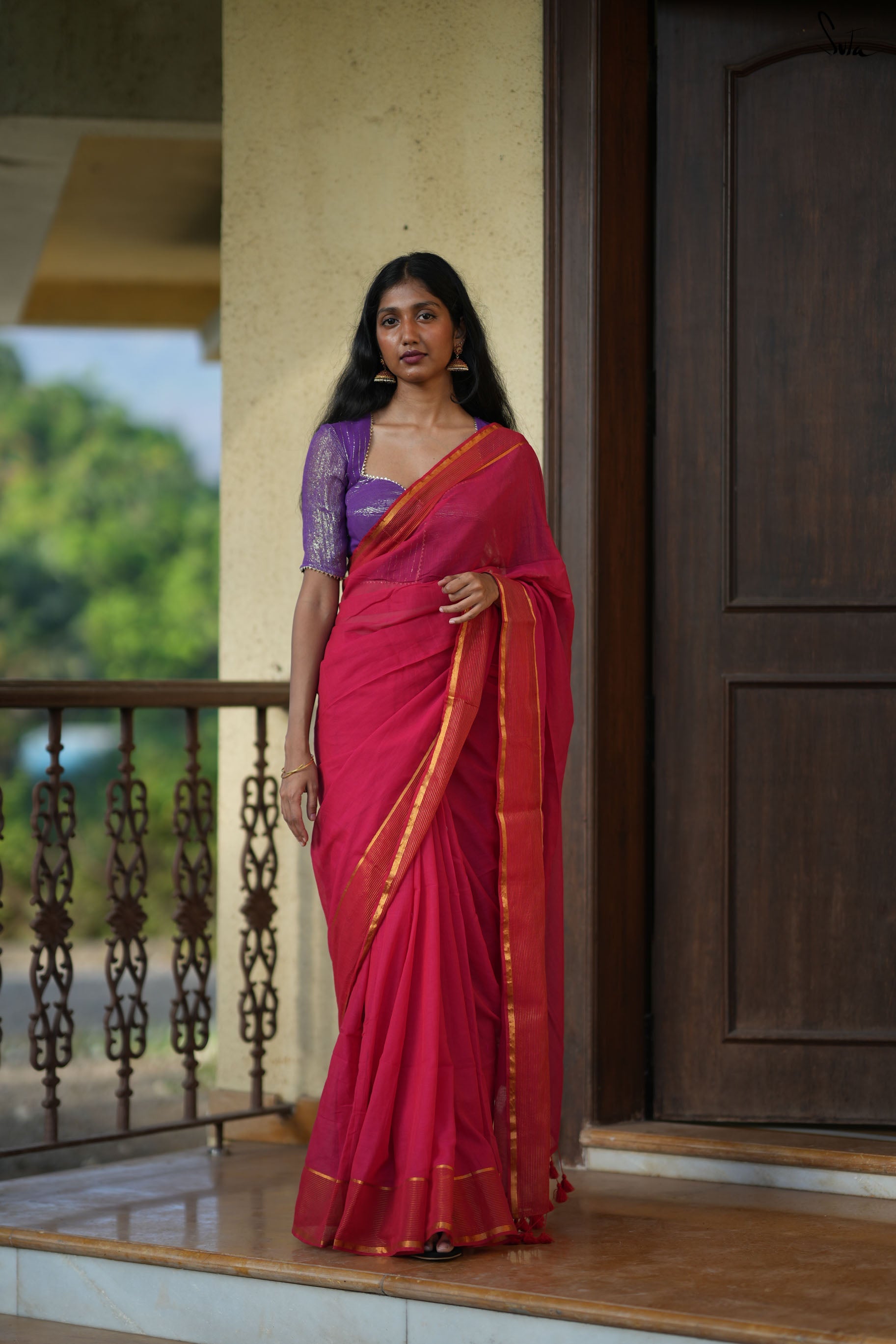 Stripe Border Mul Zari saree