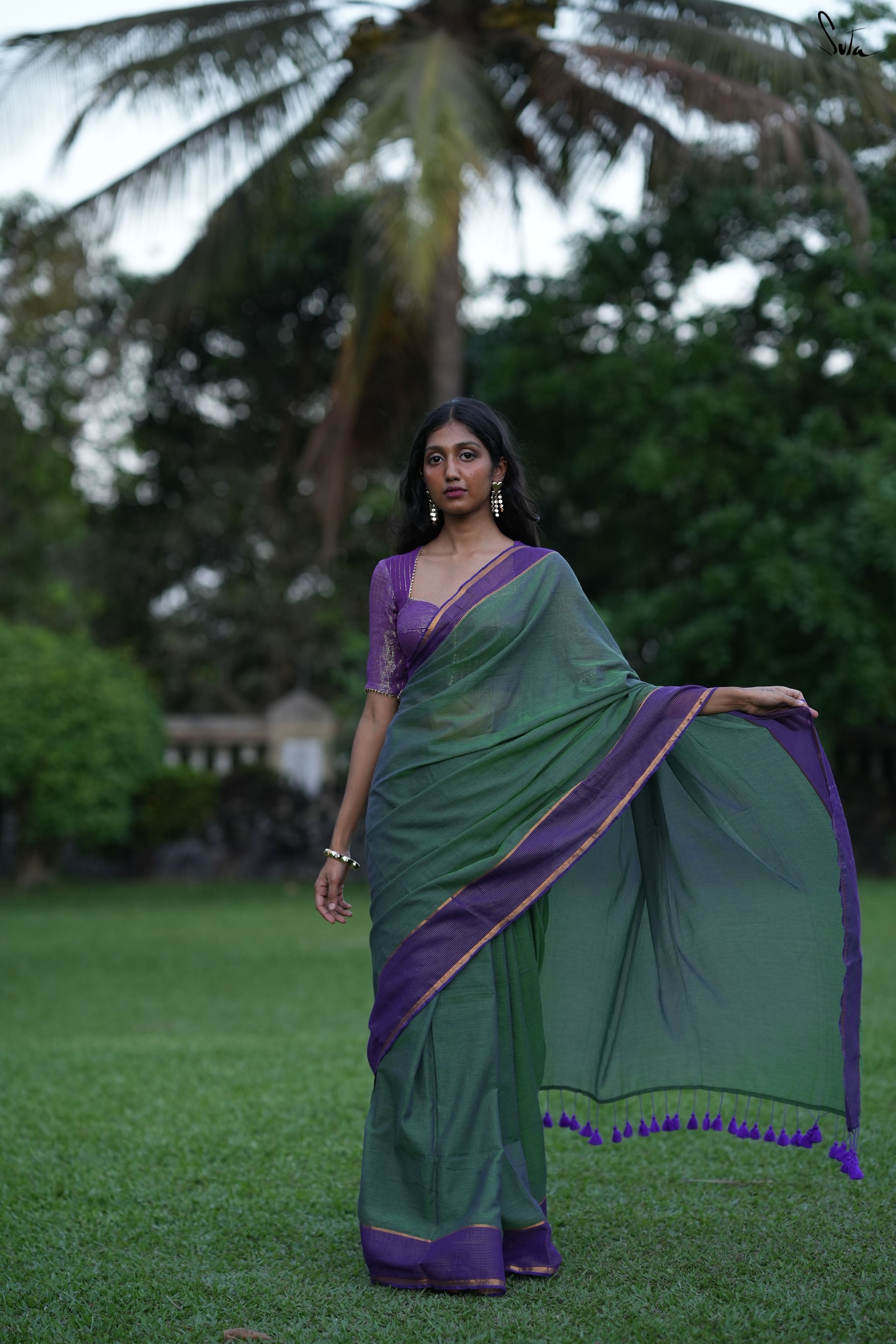 Stripe Border Mul Zari saree 7