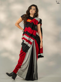 Milthila Palkar in Striped Red Black Grey Saree