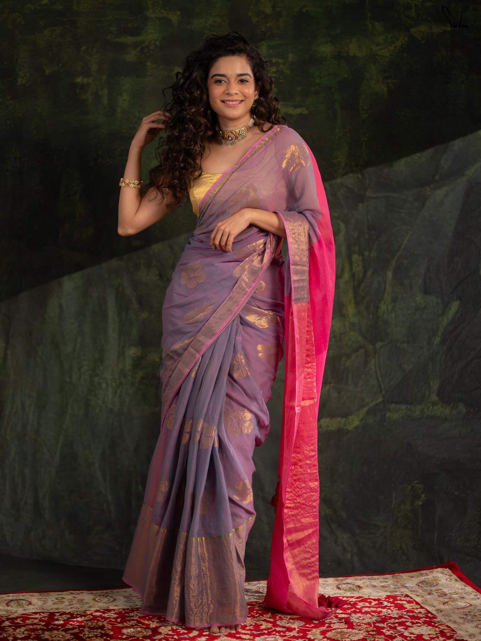 Milthila Palkar in Lavender Floral Zari Saree