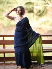 Gratitude - Deep Blue & Bright Green Half and half Cotton Blend Saree