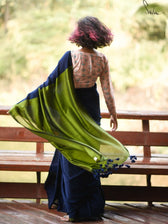 Gratitude - Deep Blue & Bright Green Half and half Cotton Blend Saree