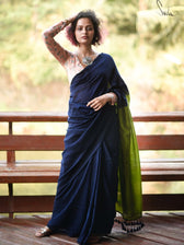 Gratitude - Deep Blue & Bright Green Half and half Cotton Blend Saree