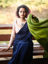 Gratitude - Deep Blue & Bright Green Half and half Cotton Blend Saree