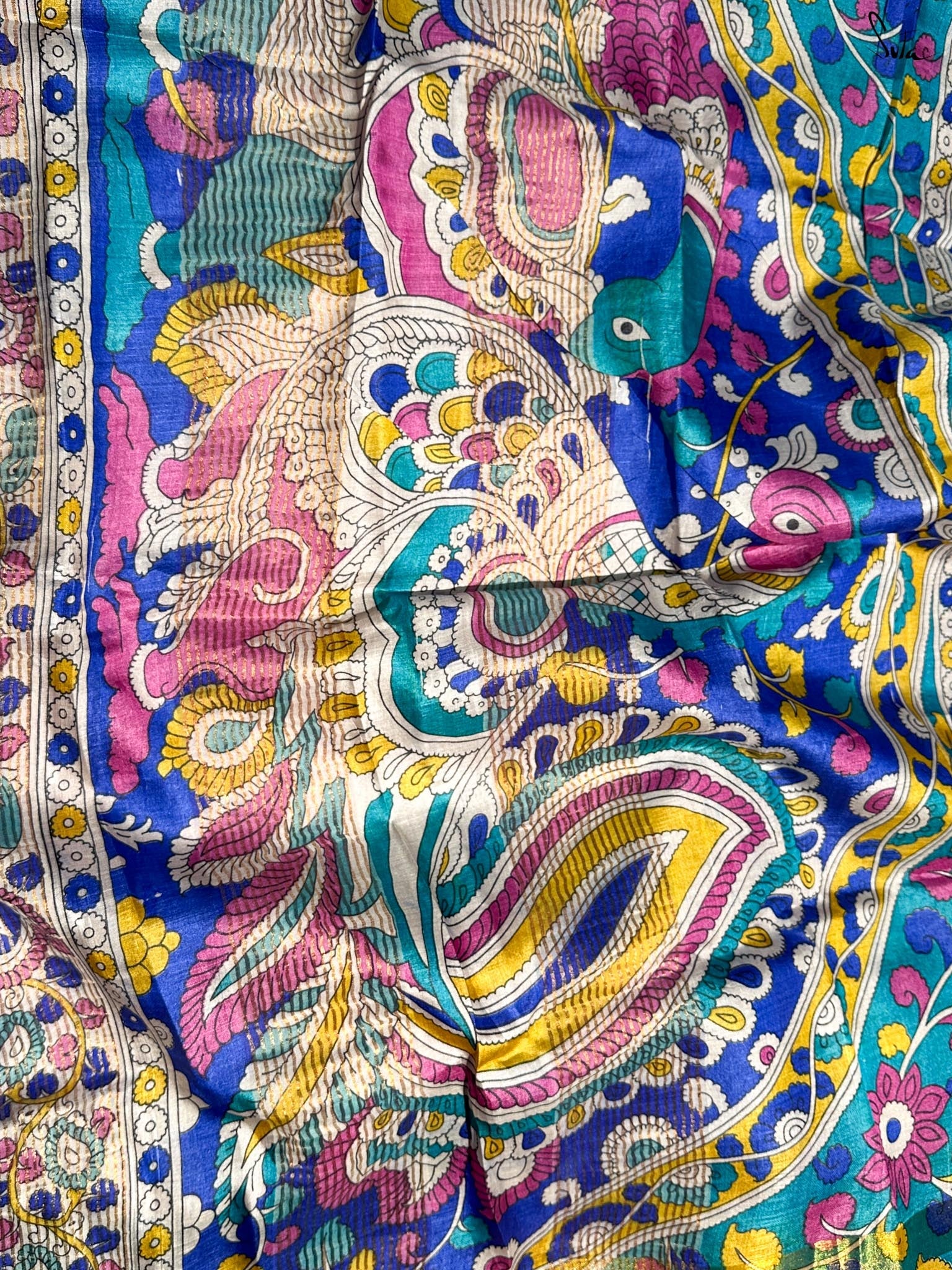 Neelkanthi Ki Chitthi (Hand Painted Pure Silk Saree)