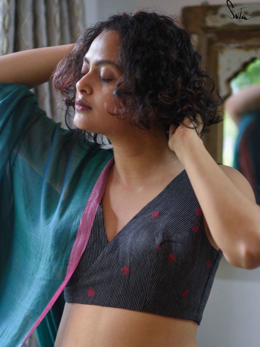 Red and Black Alat Palat (Blouse) - suta.in