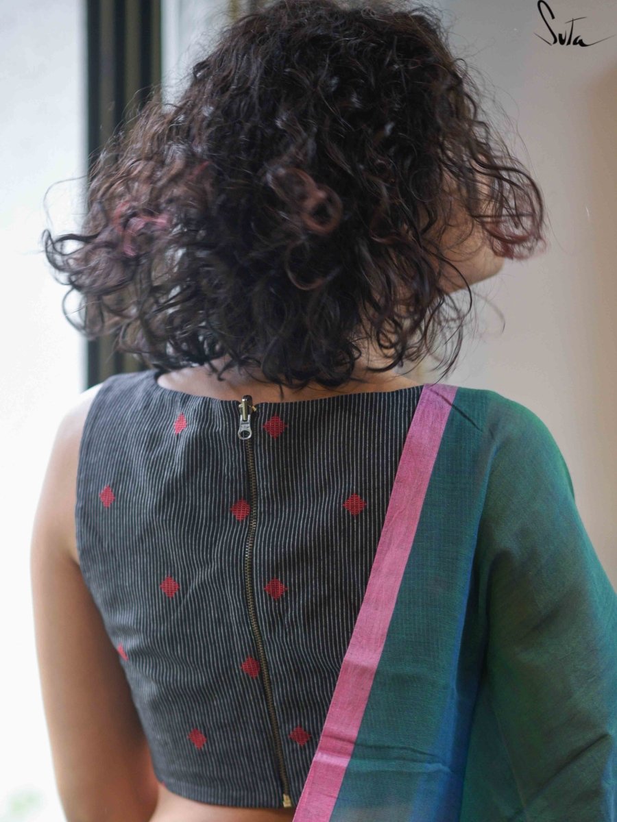 Red and Black Alat Palat (Blouse) - suta.in