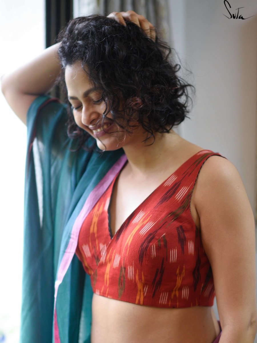 Red and Black Alat Palat (Blouse) - suta.in