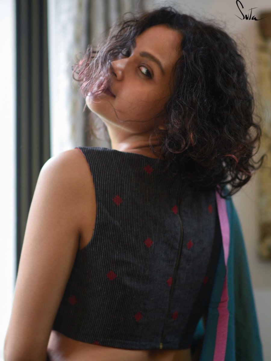 Red and Black Alat Palat (Blouse) - suta.in