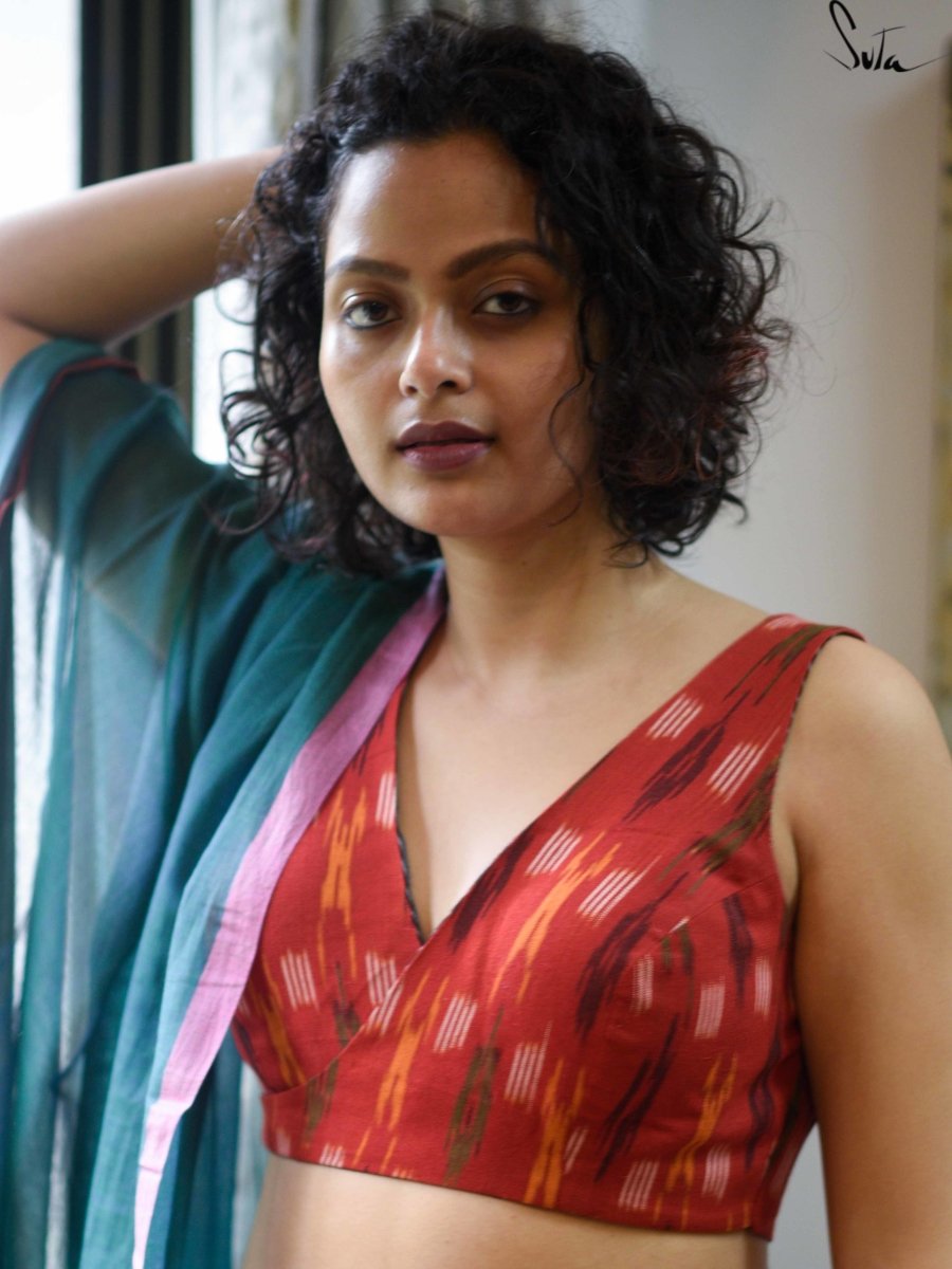 Red and Black Alat Palat (Blouse) - suta.in