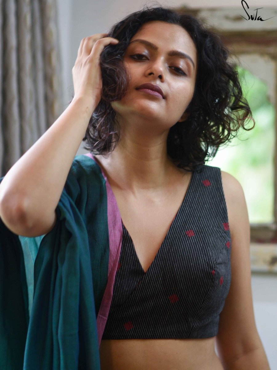 Red and Black Alat Palat (Blouse) - suta.in