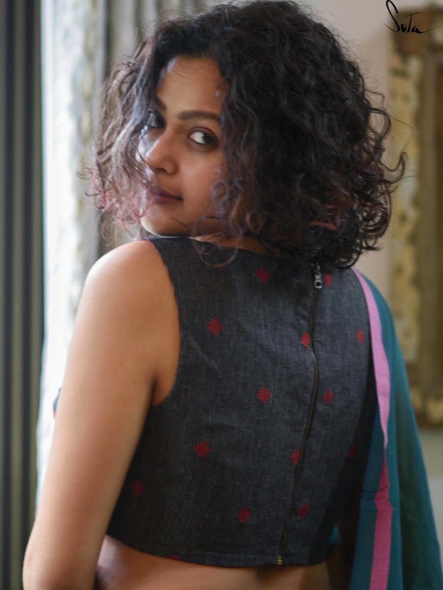 Red and Black Alat Palat (Blouse) - suta.in