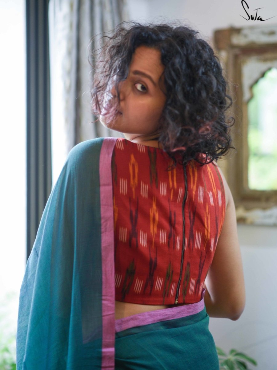 Red and Black Alat Palat (Blouse) - suta.in