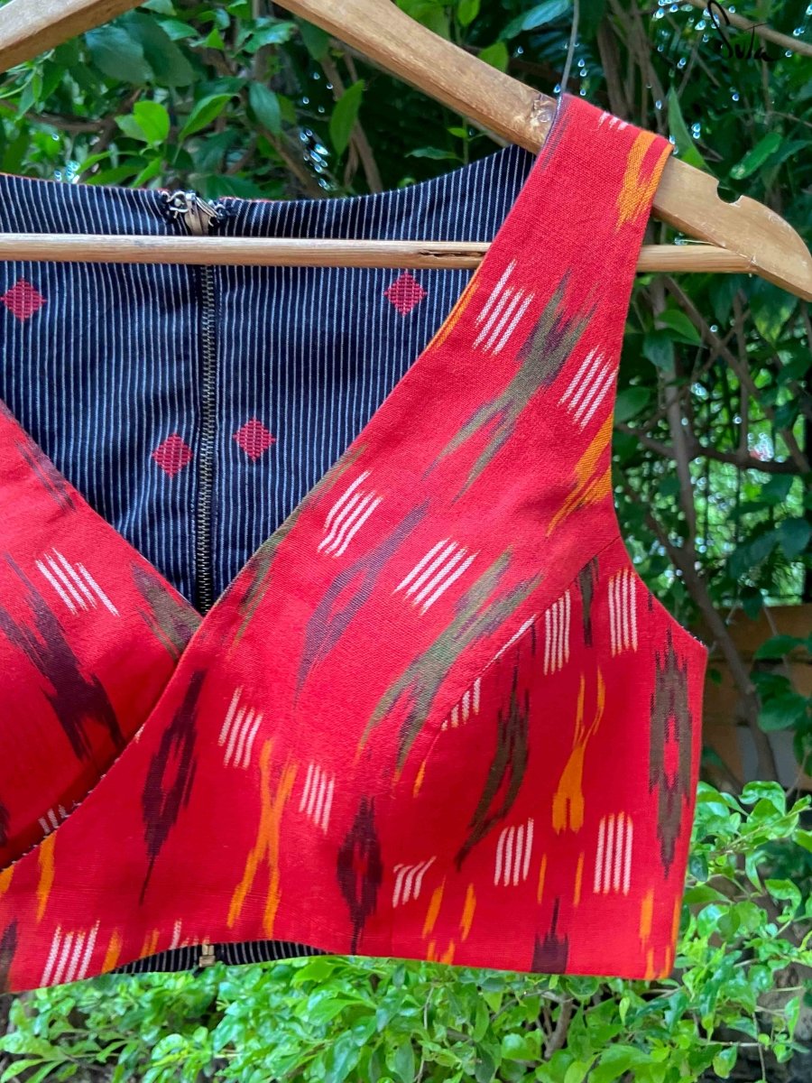 Red and Black Alat Palat (Blouse) - suta.in