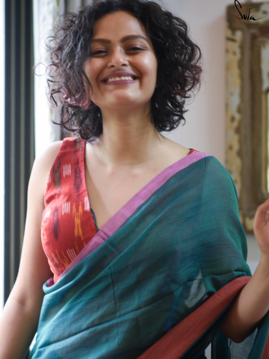 Red and Black Alat Palat (Blouse) - suta.in