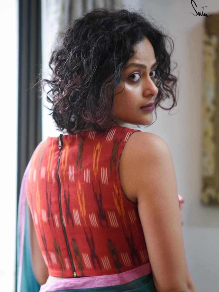 Red and Black Alat Palat (Blouse) - suta.in